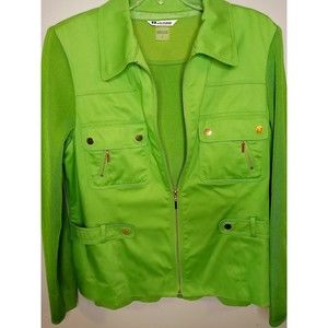 Peter Nygard Lime Green Zip Up Two Textured Jacket & Blouse Lot Sz L